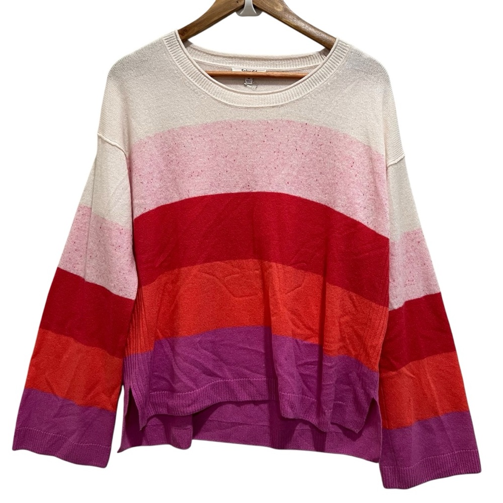 Splendid Cashmere Oversized Pink Colorblock Stripe Sweater